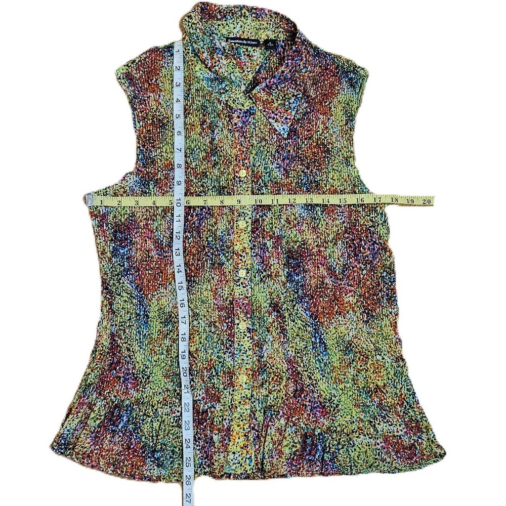 Woman’s Essentials by Milano Colorful Sleeveless Button Down Blouse 1X Like New! - Picture 7 of 15